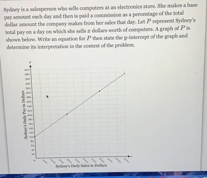 Sydney Is A Salesperson Who Sells Computers At An Electronics Store. She Makes A Base Pay Amount Each