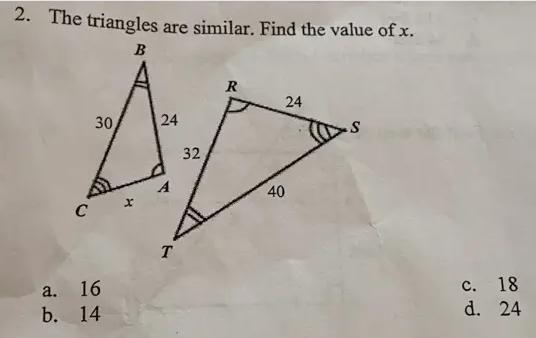 The Triangles Are Similar. Find The Value Of X.