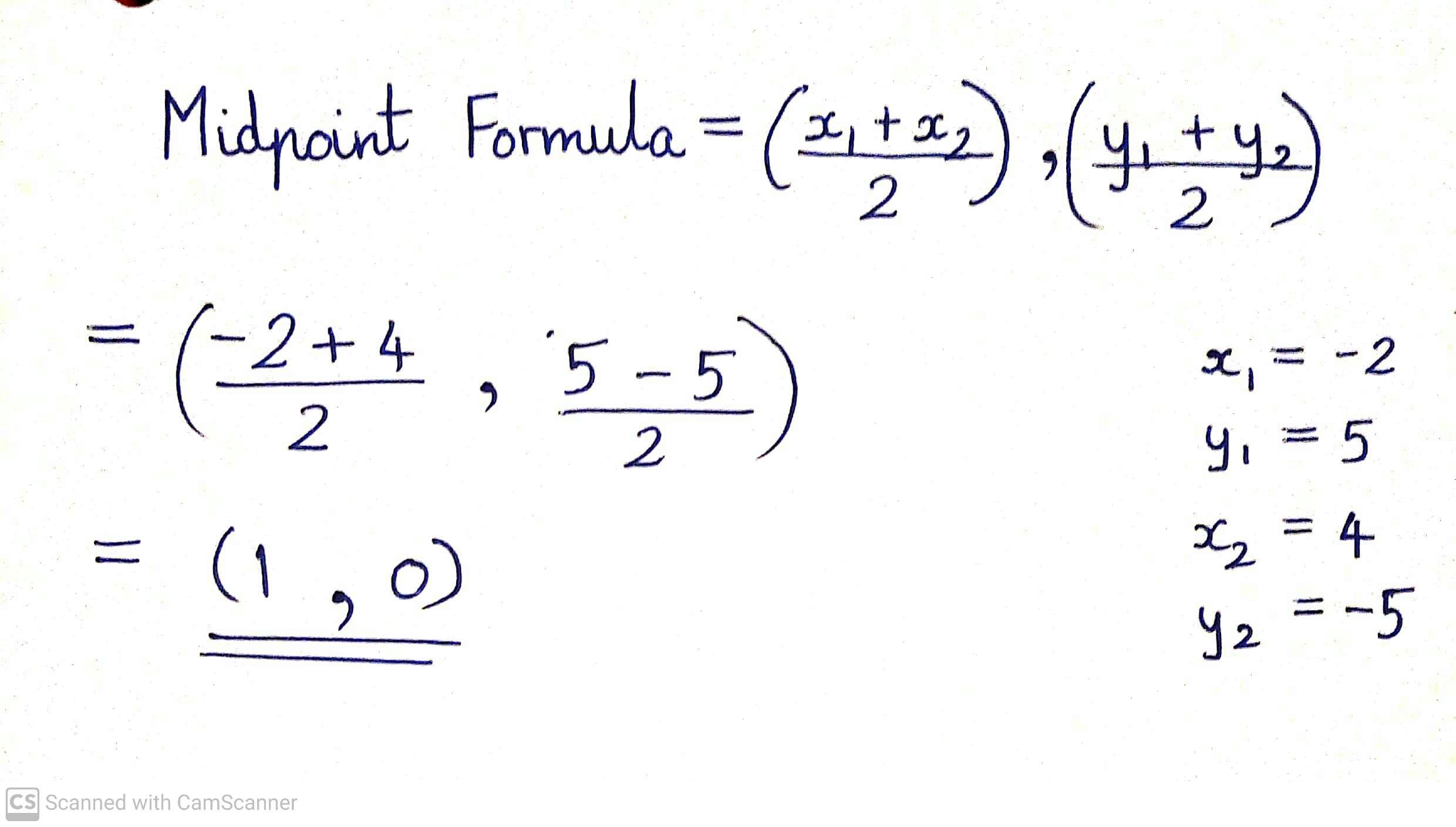 What Is The Midpoint Of AB When A (-2, 5) And B (4, -5)?