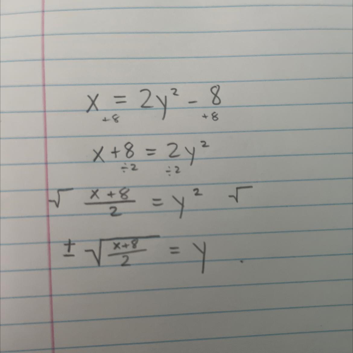 Which Equation Is The Inverse Of Y=2x-8?