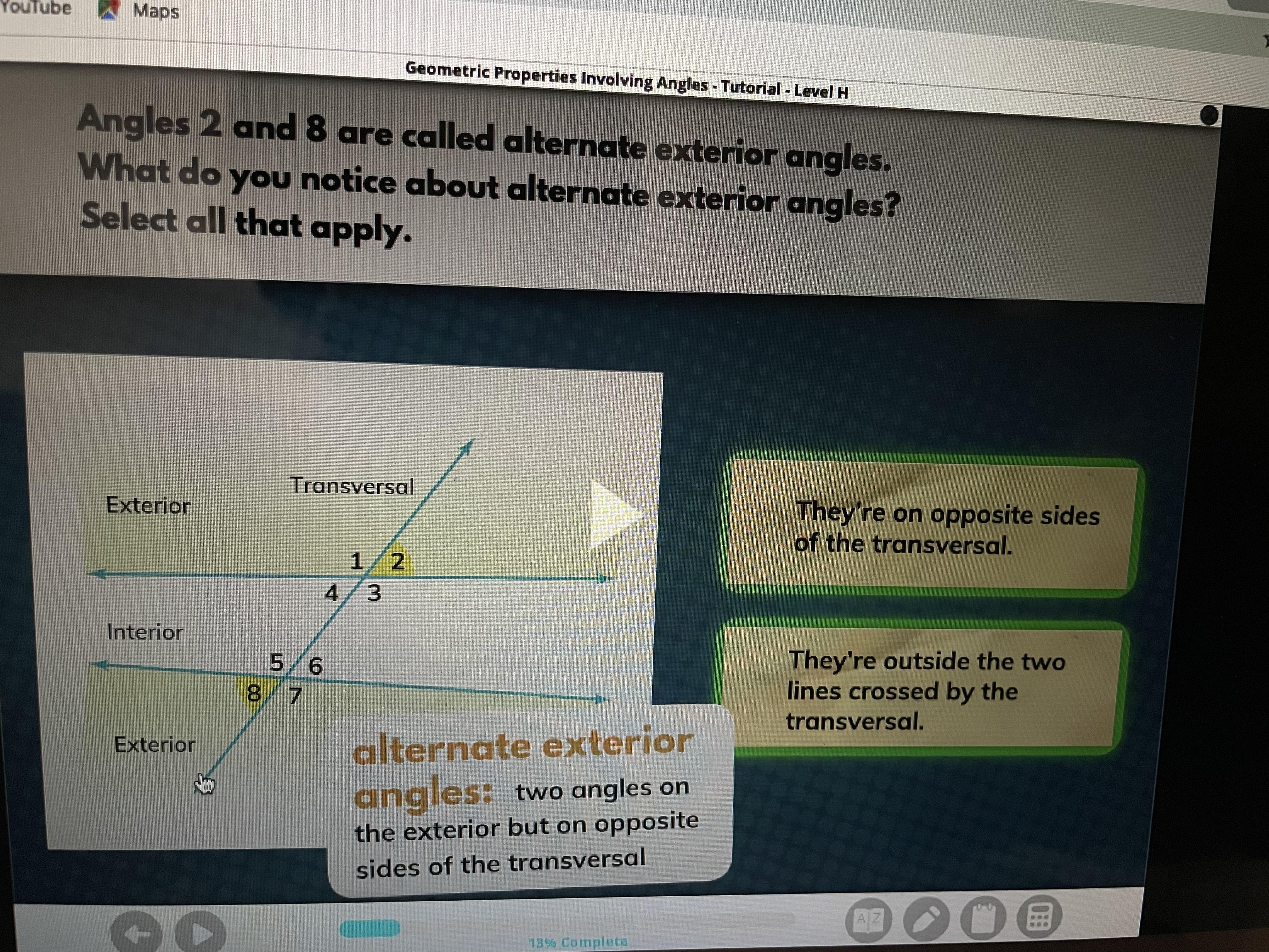 Angles 2 And 8 Are Called Alternate Exterior Angles What Do You Notice About Alternate Exterior Angles