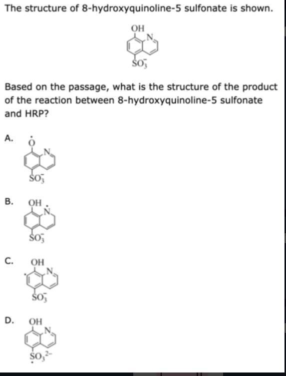 The Structure Of 8-hydroxyquinoline-5 Sulfonate Is Shown.based On The Passage, What Is The Structure