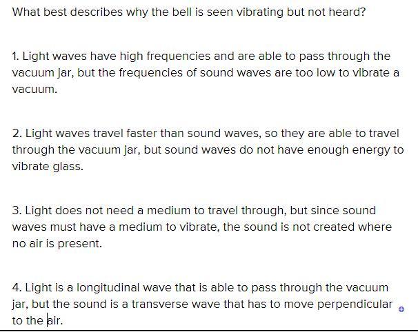 In An Experiment, A Ringing Bell Is Placed In A Vacuum Jar That Does Not Have Any Air In It. What Best