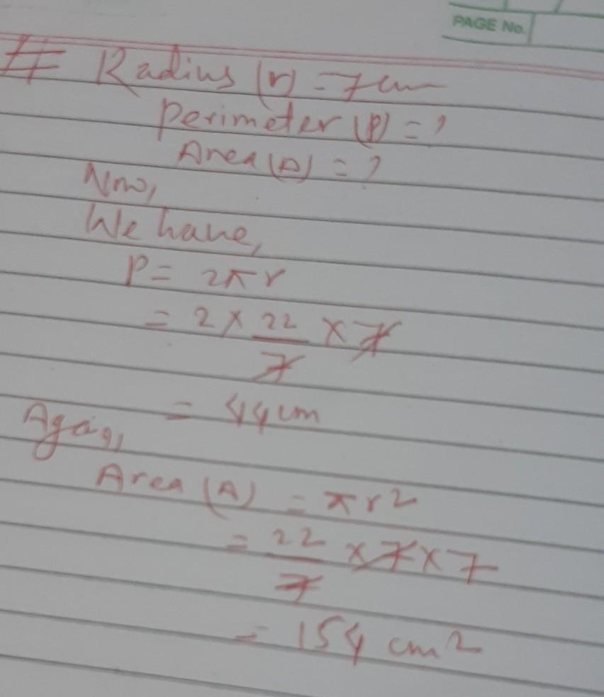 If The Radius Of A Circle Is 7 In What Is The Circumference?What Is The Area Of The Circle?