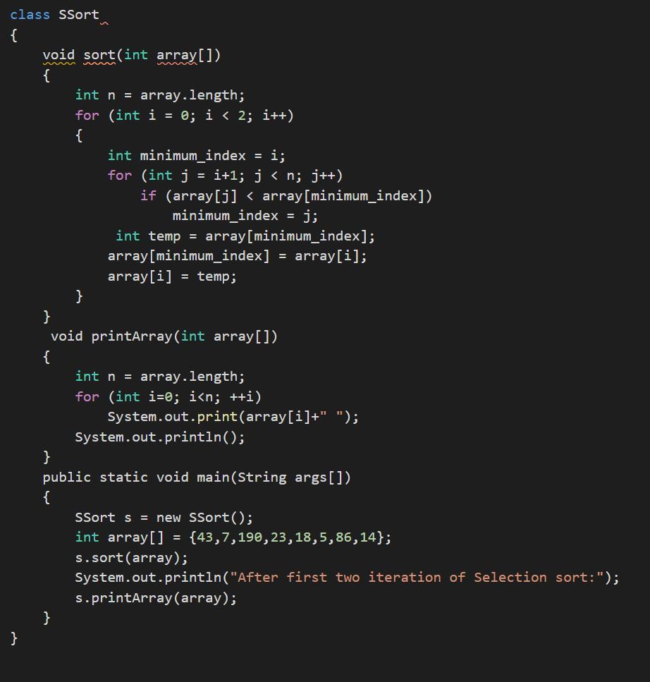 Show The Contents Of The Array {43, 7, 190,23,18, 5,86,14} (sort In Ascending Order) After The First