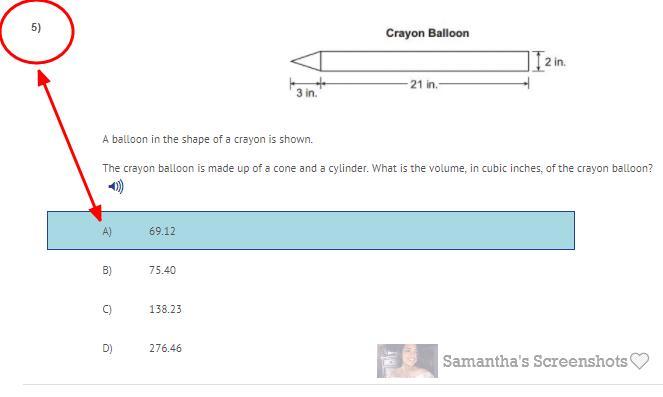 The Crayon Balloon Is Made Up Of A Cone And A Cylinder. What Is The Volume, In Cubic Inches, Of The Crayon