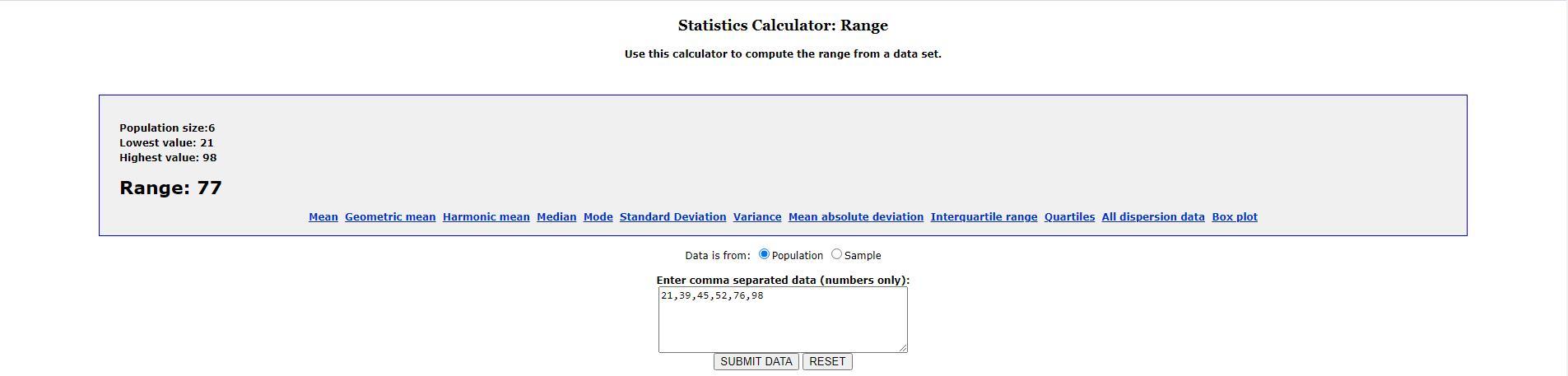 Find The Range Of The Data. 98, 21, 52, 39, 45, 76