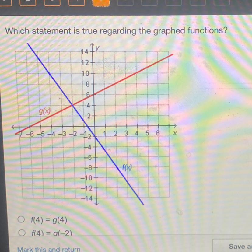 Which Statement Is True Regarding The Graphed Functions?141x12-10-g(x)8-3)6fin2+7-6-5-4-3-2-12 1 2 3