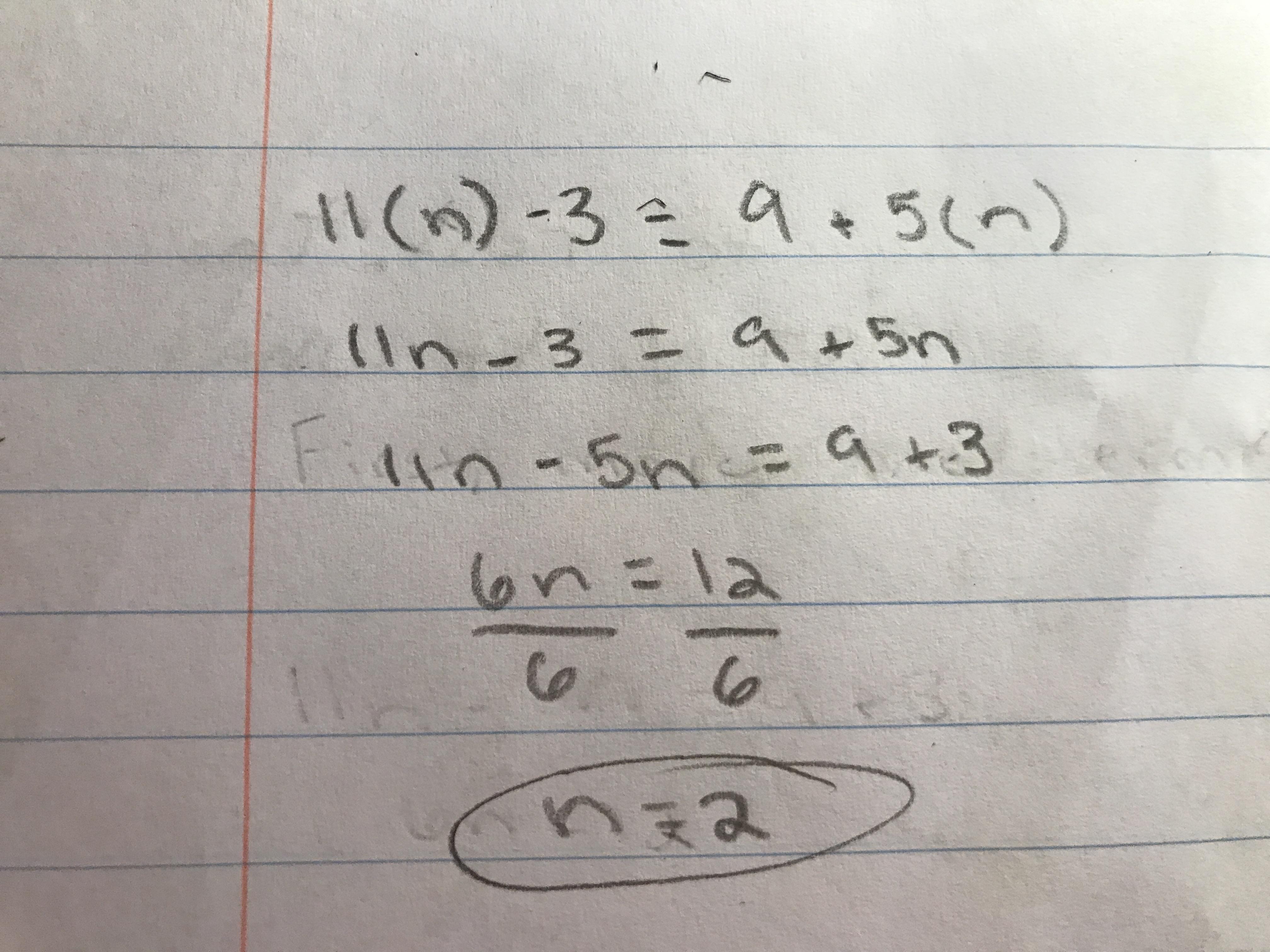 Three Less Than 11 Times A Number Is Equal To 9 Plus 5 Times Thenumber. What Does N Equal 