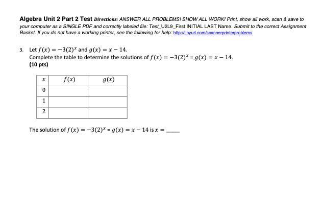 Algebra Unit 2Part 2 Test Please Show Work