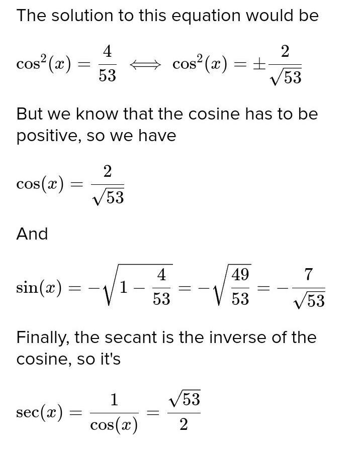 Let Be An Angle In Quadrant I Such That Sin +10 Find The Exact Values Of Sec 0 And Tan 0.