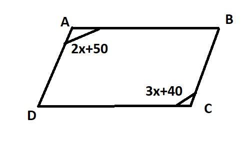 In The Parallelogram ABCD, MLA = 2x + 50 And M C = 3x + 40. The Measure Of LA Is