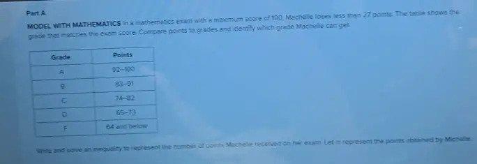 USE A MODEL In A Mathematics Exam With A Maximum Score Of 100, Machelle Loses Less Than 27 Points. The