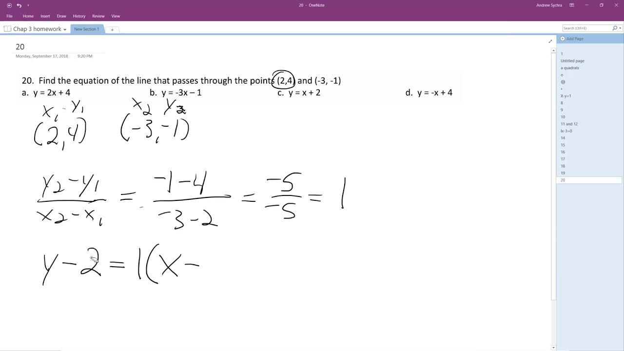 What Is An Equation Of The Line That Passes Through The Points (1, 4) And (3,0)?