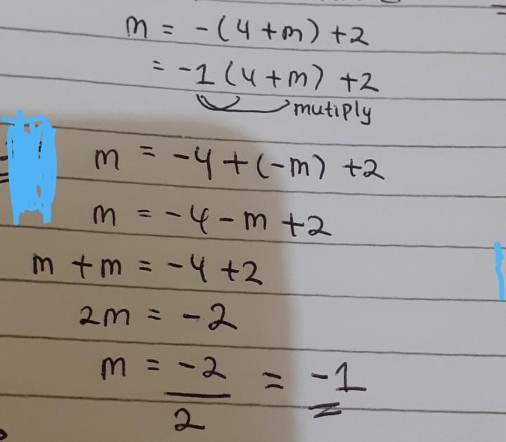 Solve For M=(4+m)+2