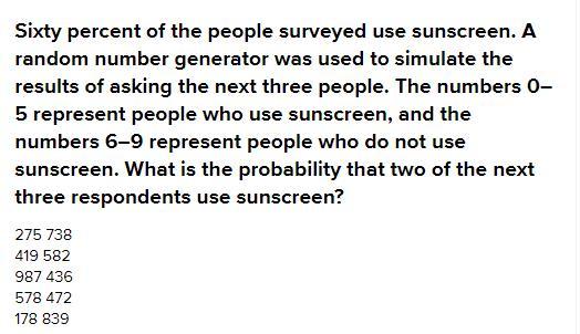 Sixty Percent Of The People Surveyed Use Sunscreen. A Random Number Generator Was Used To Simulate The
