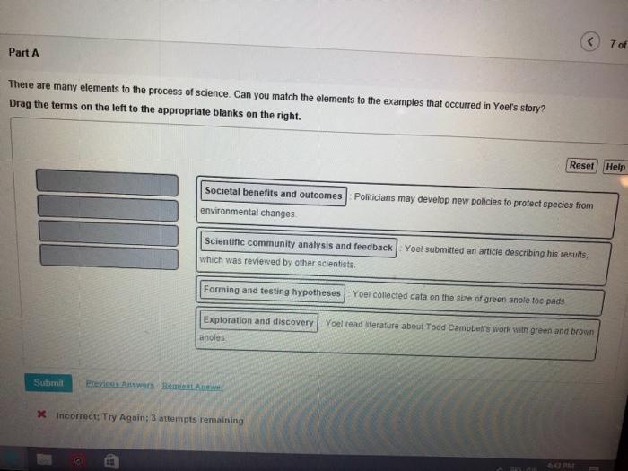 There Are Many Elements To The Process Of Science. Can You Match The Elements To The Examples That Occurred