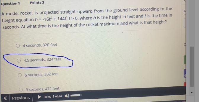 Question 5Points 3A Model Rocket Is Projected Straight Upward From The Ground Level According To Theheight