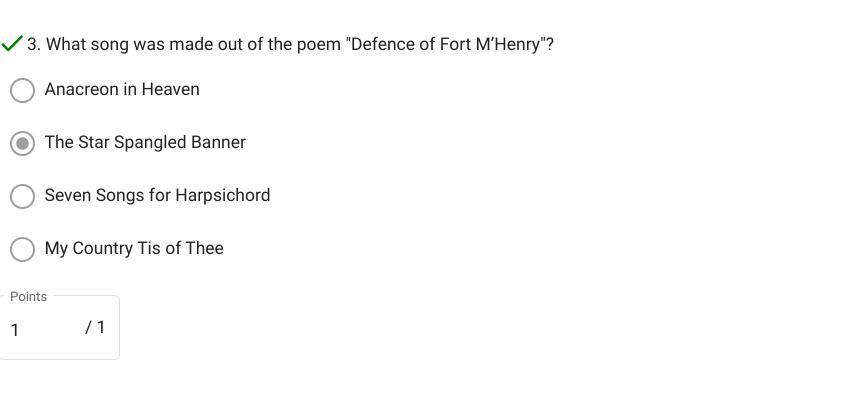 What Song Was Made Out Of The Poem Defense Of Fort Mhenrya) My Country Tis Of Theeb) Seven Songs For