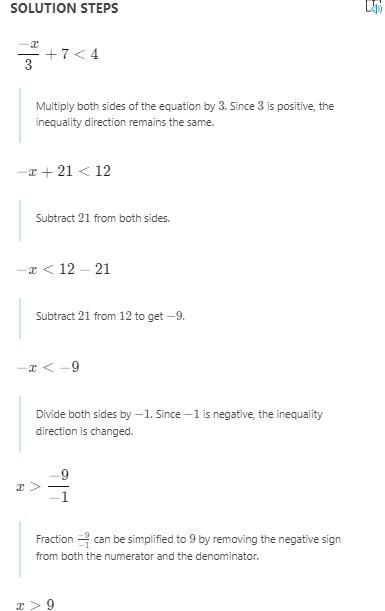 WILL GIVE BRAINLIESTConsider This Equation And Inequality. "-x/3+7=4" And "-x/3+7&lt;4" (a)Solve The