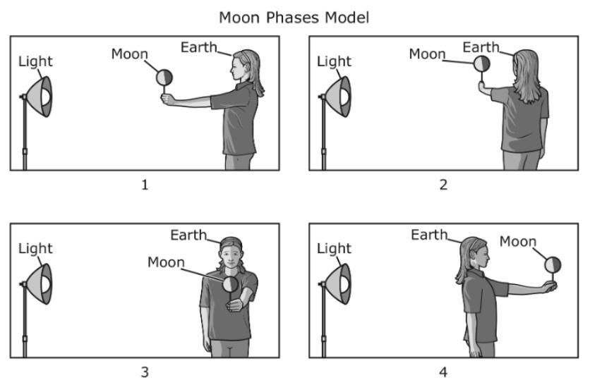 A Student Models Moon Phases. She Holds A Foam Ball On A Stick In Front Of Her Body And Thenstands In