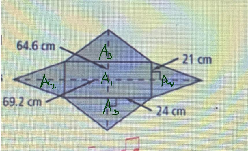 A Net Of Arectangular Pyramidis Shown. Therectangular Base Haslength 24 Cm Andwidth 21 Cm. Thenet Of