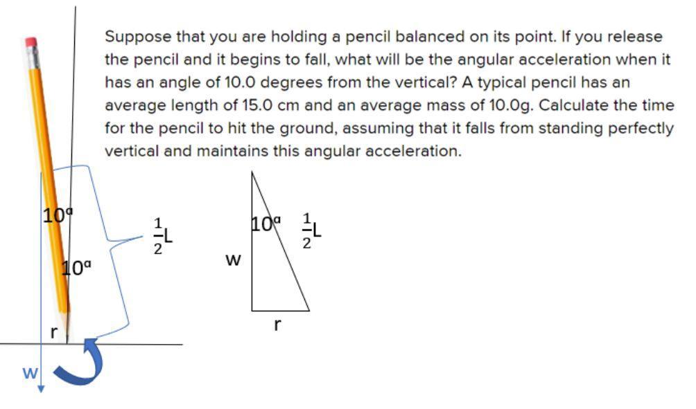 Calculate The Time T For The Pencil To Hit The Ground, Assuming That It Falls From Standing Perfectly
