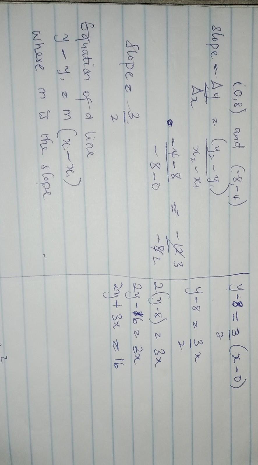 What Is An Equation Of The Line That Passes Through The Points (0,8) And (8,4)? Put Your Answer In Fully