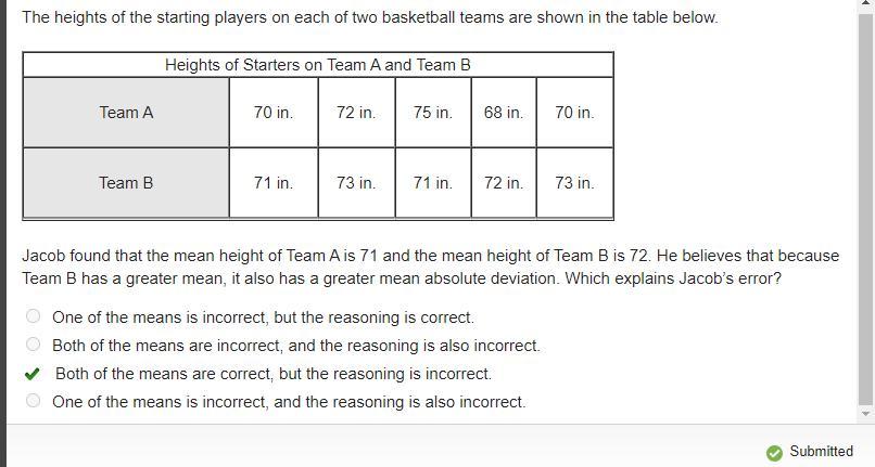 The Heights Of The Starting Players On Each Of Two Basketball Teams Are Shown In The Table Below. Heights