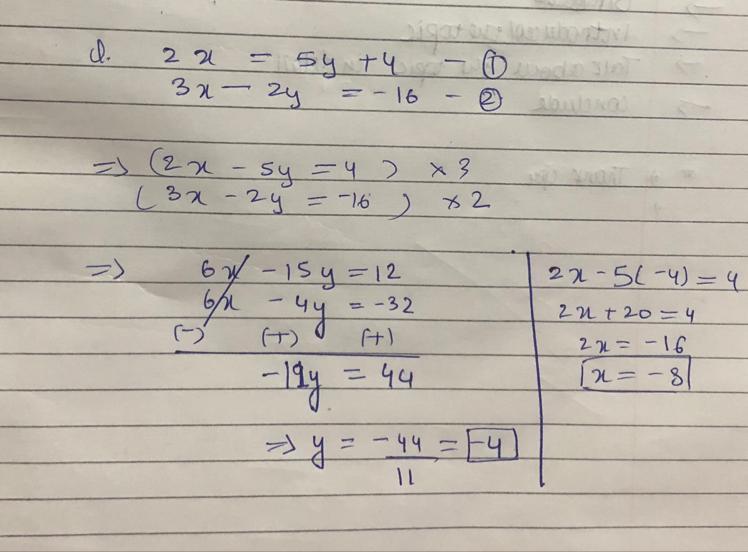 A System Of Equations Is Shown Below:2x = 5y + 4 3x 2y = 16What Is The Solution To This System Of Equations?