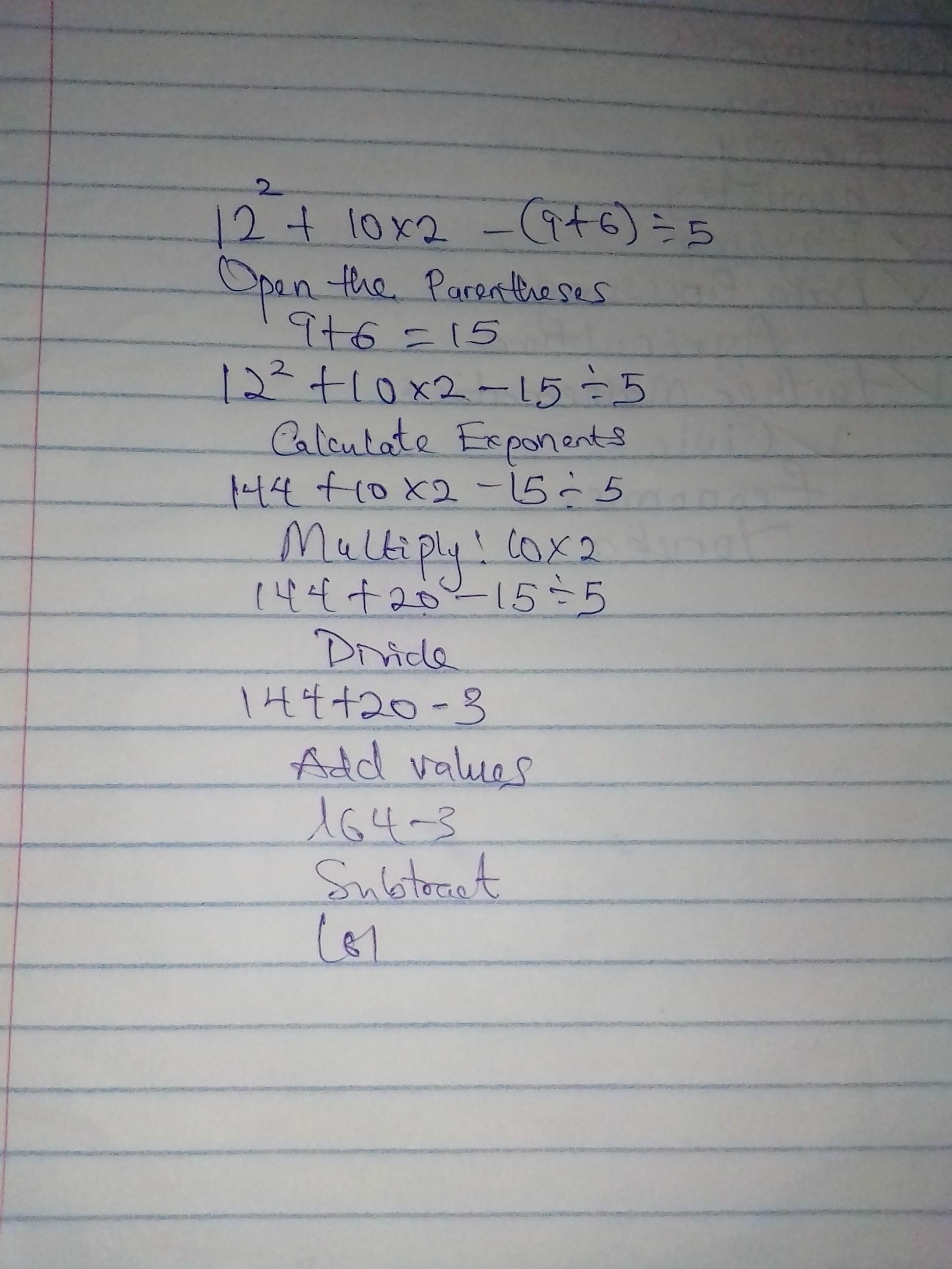 Which Operation Should You Perform After (9 + 6) In The Expression 12^2 + 10 2 (9 + 6) 5?