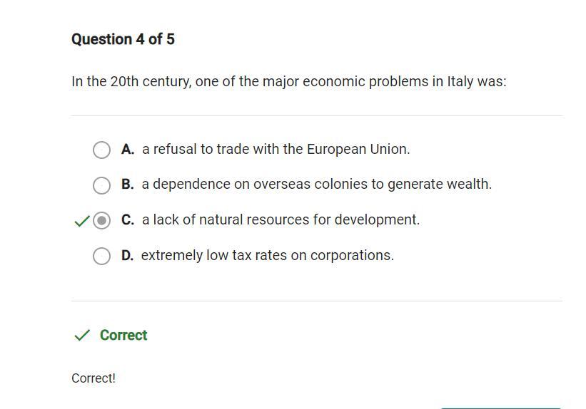 In The 20th Century, One Of The Major Economic Problems In Italy Was:
