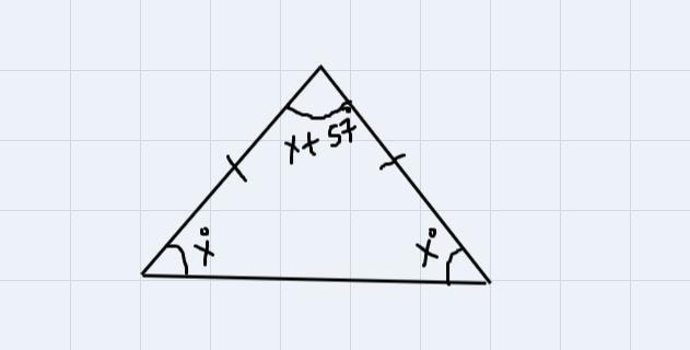 In A Isosceles Triangle One Angle Is 57 Greater Than Each Of The Other Two Equal Angles. Find A Measure