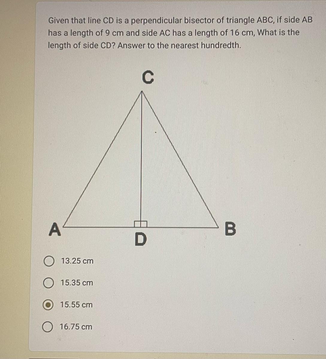 Given That Line Cd Is A Perpendicular Bisector Of Triangle Abc, If Side Ab Has A Length Of 9 Cm And Side