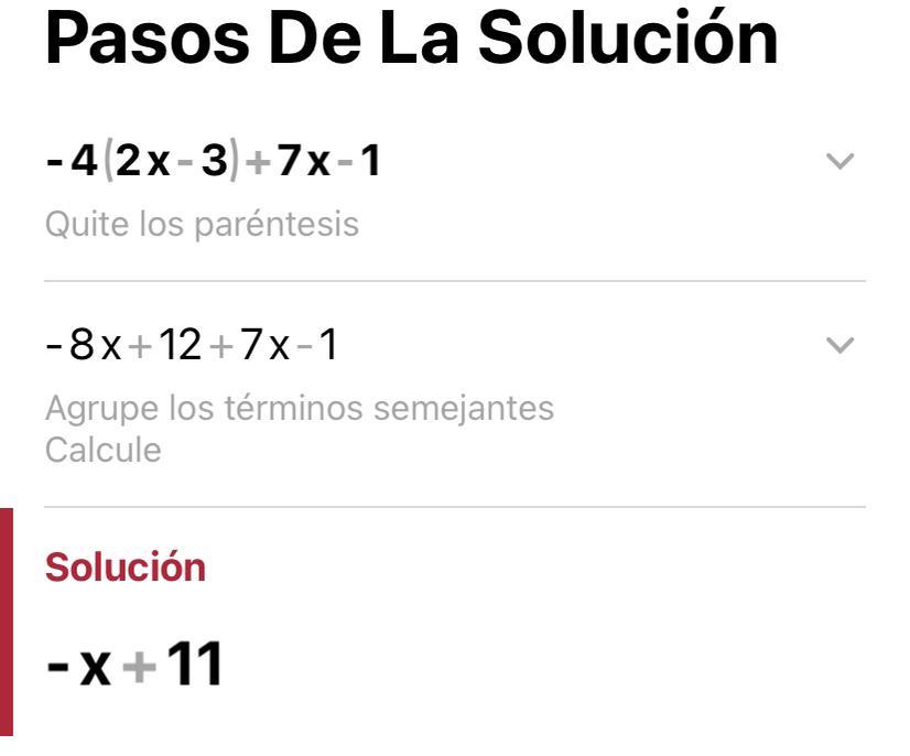 Simplify -4(2x - 3) + 7 X 1.
