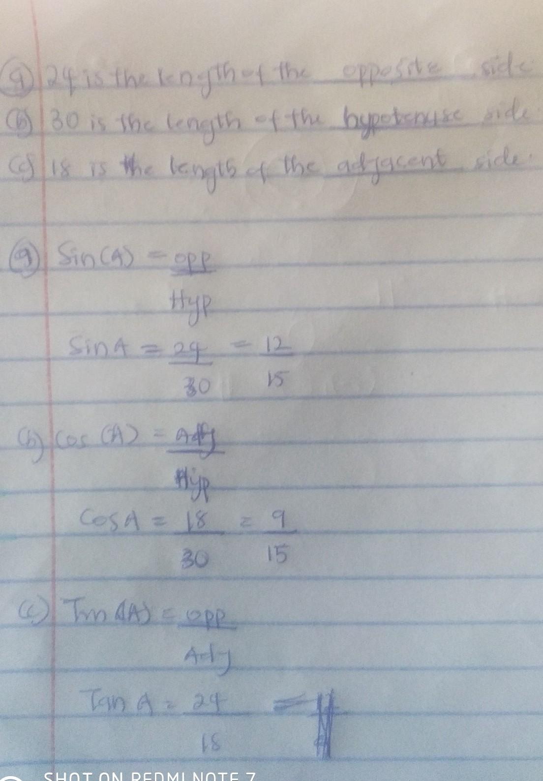 For The Triangle Above, Write The Correct Part Of The Triangle (opposite, Adjacent, Otr Hypotenuse)For