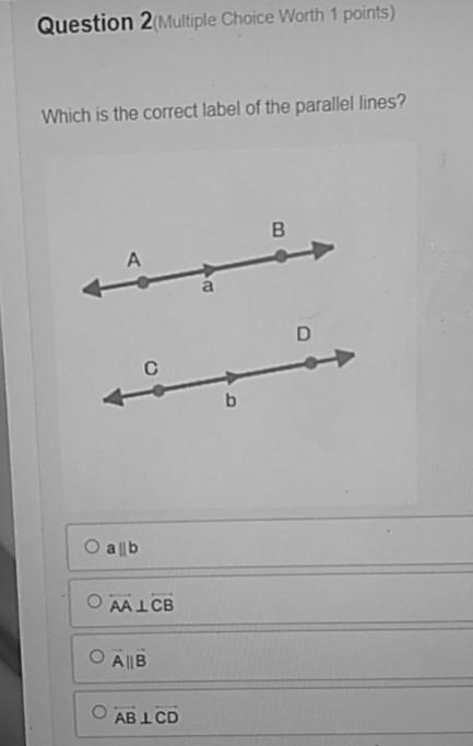 Which Is The Correct Label Of The Parallel Lines? Parallel Lines A And B Are Shown. Points A And B Lie