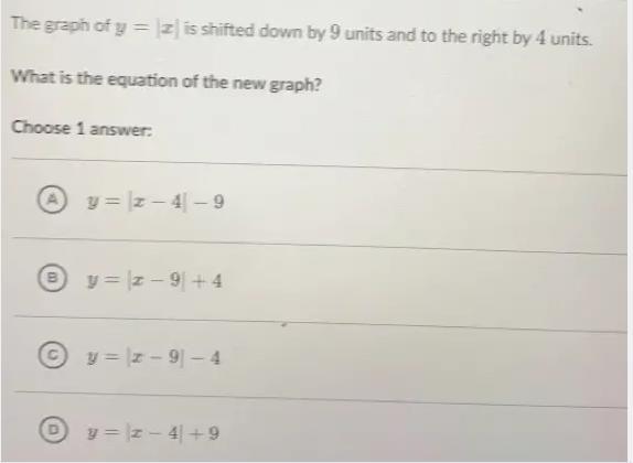 The Graph Of = Y=xy, Equals, Vertical Bar, X, Vertical Bar Is Shifted Down By 9 99 Units And To The Right