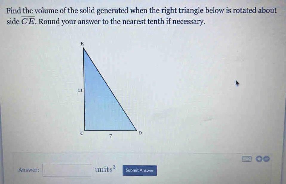 Find The Volume Of The Solid Generated When The Right Triangle Below Is Rotated About Side \overline{UW}