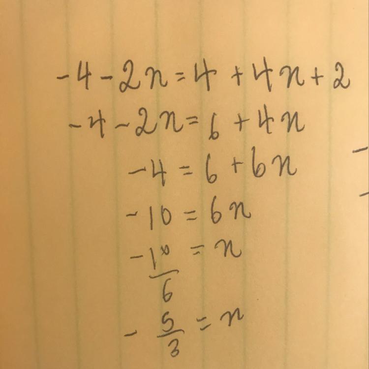 Solve For X-4-2x=4+2(2x+1)