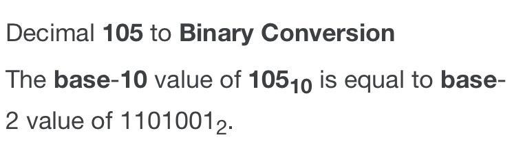 Convert 105 Base 10 To Binary Number