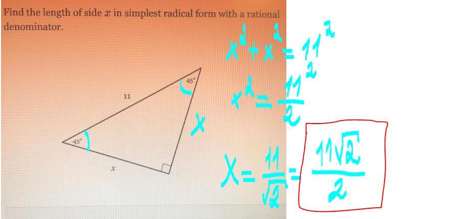 Find The Length Of Side X In Simplest Radical Form With A Rational Denominator.