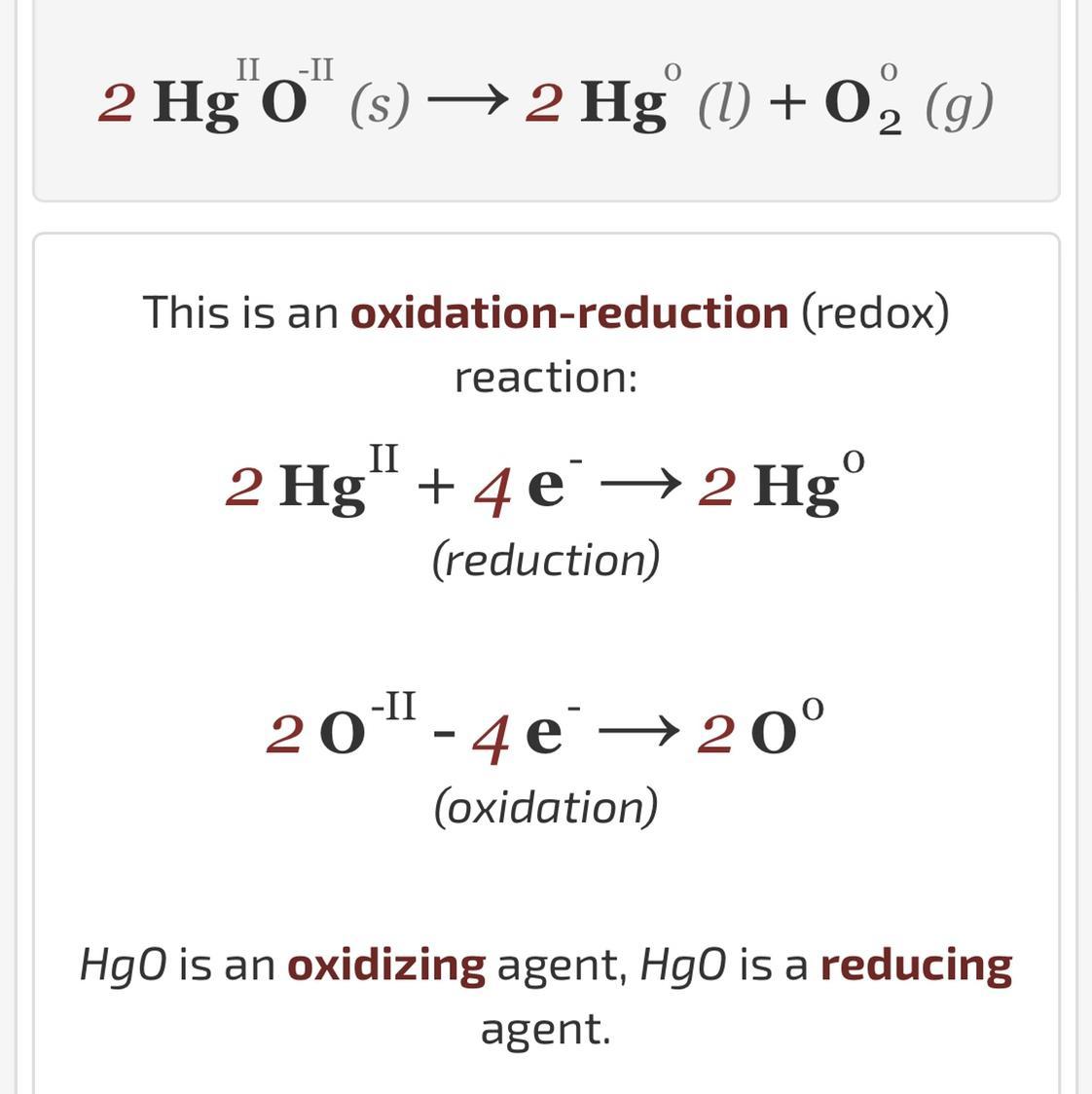 Word Equation For HgO Hg +O2