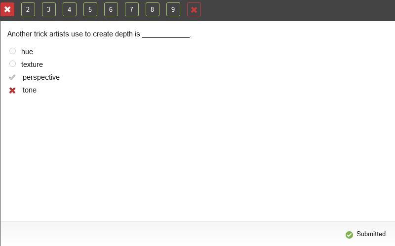 Another Trick Artists Use To Create Depth Is ____________.huetextureperspectivetone
