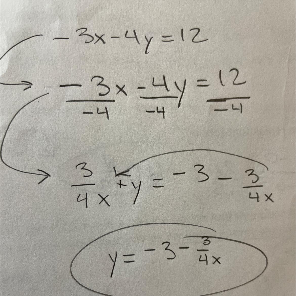 -3x-4y=12 Solve For Y 