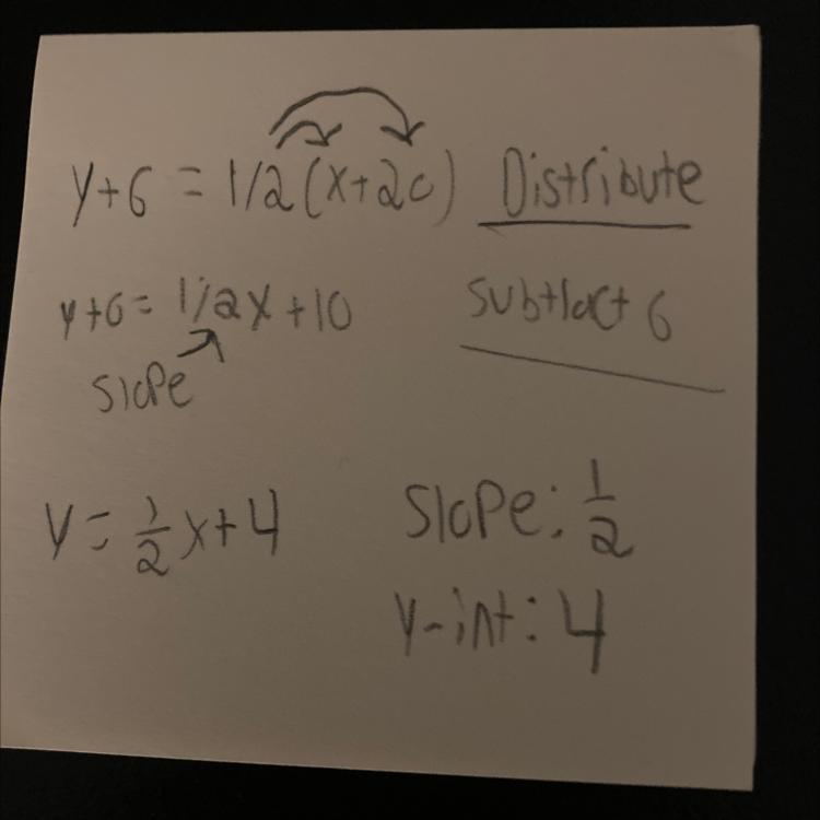 WILL MARK BRAINLEST!!Solve For Y Put In Slope Intercept Form(y = Mx + B) To Find SlopeY + 6 = 1/2 ( X