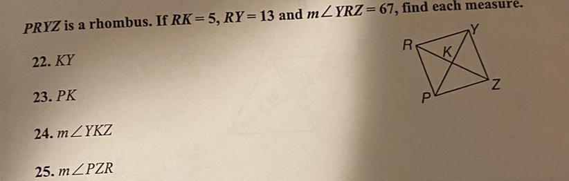 Pryz Is A Rhombus. If RK=5, RY=13 And M