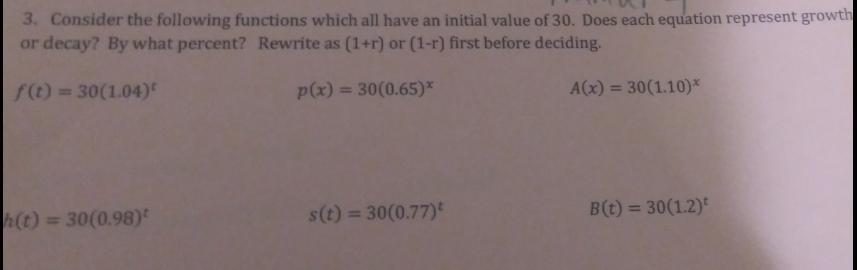 3 166.40 266.24 3. Consider The Following Functions Which All Have An Or Decay? By What Percent? Rewrite