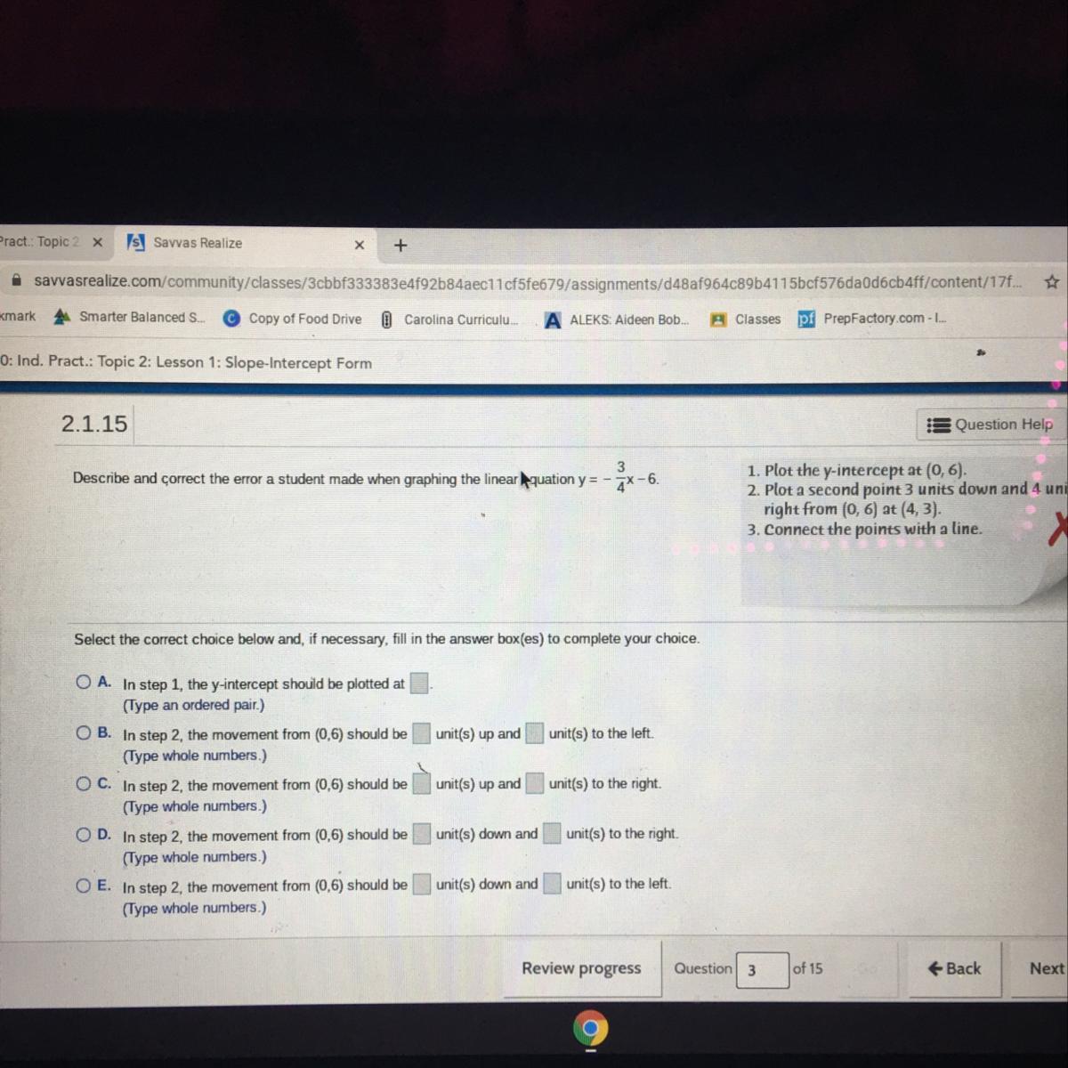 3Describe And Correct The Error A Student Made When Graphing The Linear Equation Y = -3/4x -6