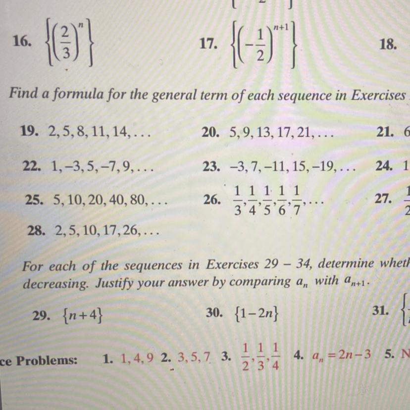 Question 19.Find A Formula For The General Term Of Each Sequence In Exercises? 